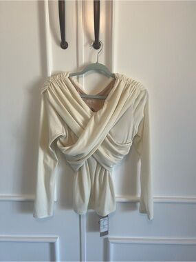 OGL Cream Draped Wrap-Front Long Sleeve NWT